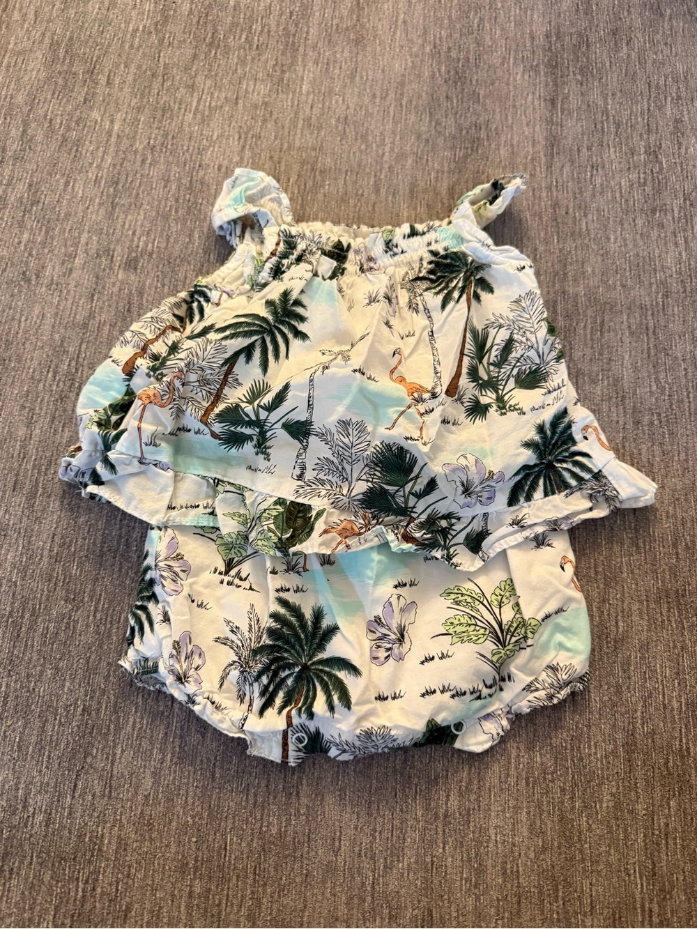Janie and Jack Tropical Print Ruffle Baby Tank Top in Cream & Green